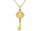 10K Yellow Gold Key Heart Charm Pendant Necklace with Chain